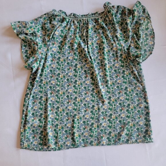 Max Studio v-Neck ruffled cap sleeve flowy green/blue floral top size L - Picture 5 of 7